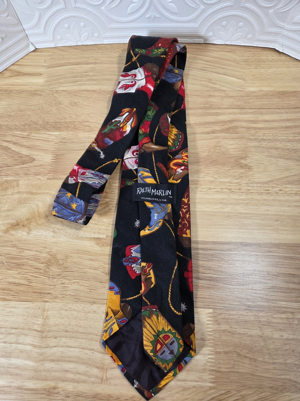 Vintage Ralph Marlin Western Cowboy Boot Cotton Necktie - Picture 2 of 5
